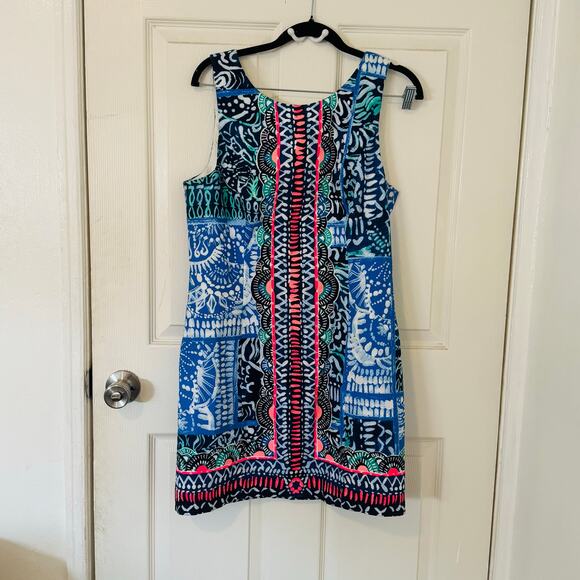 Lilly Pulitzer Mila Stretch Shift Dress Leied Back Print Size 8 euc - Picture 1 of 12